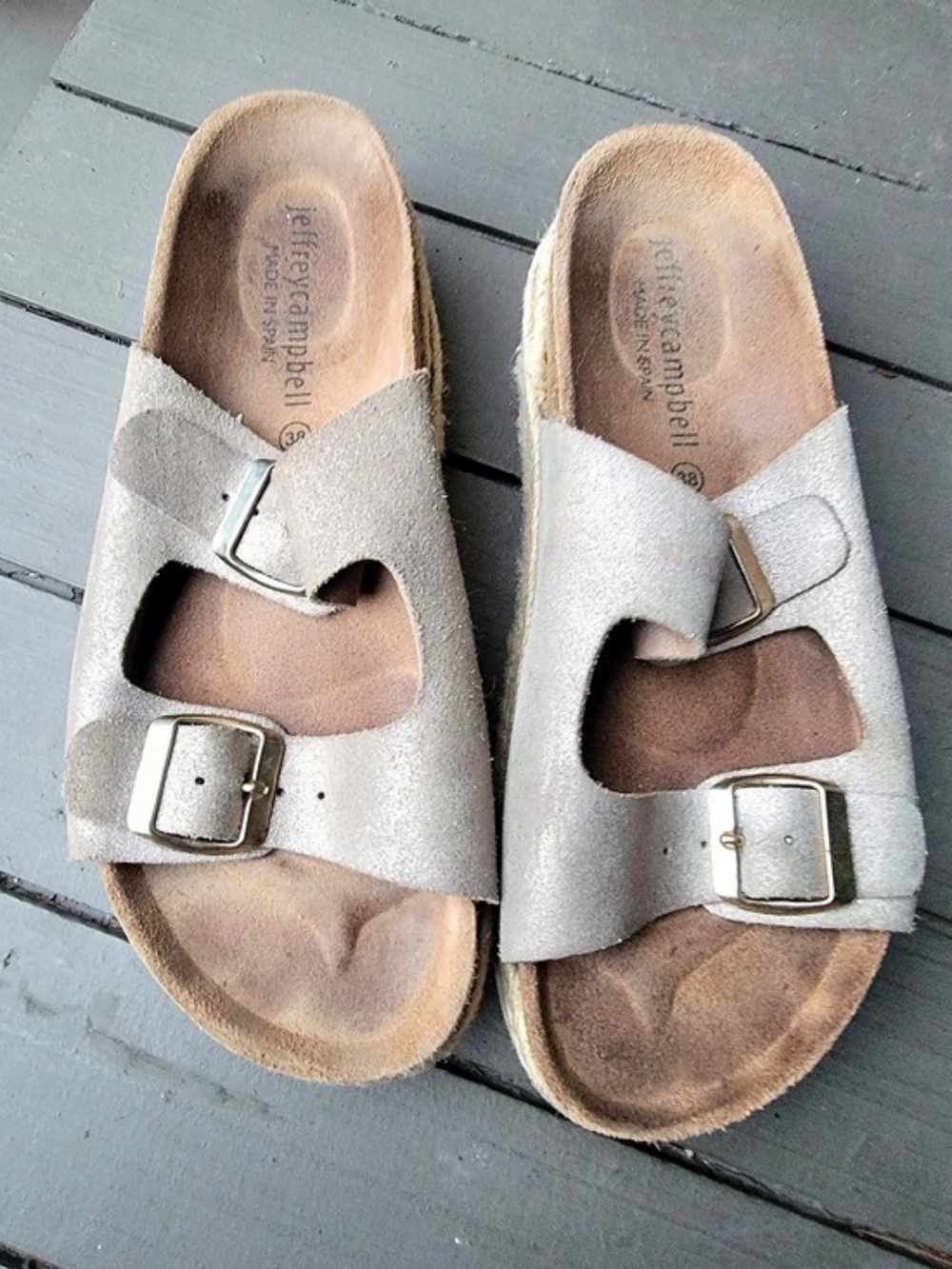 Jeffrey Campbell Platform Raffia Buckle Sandals Sparkle Sz 38 Spain